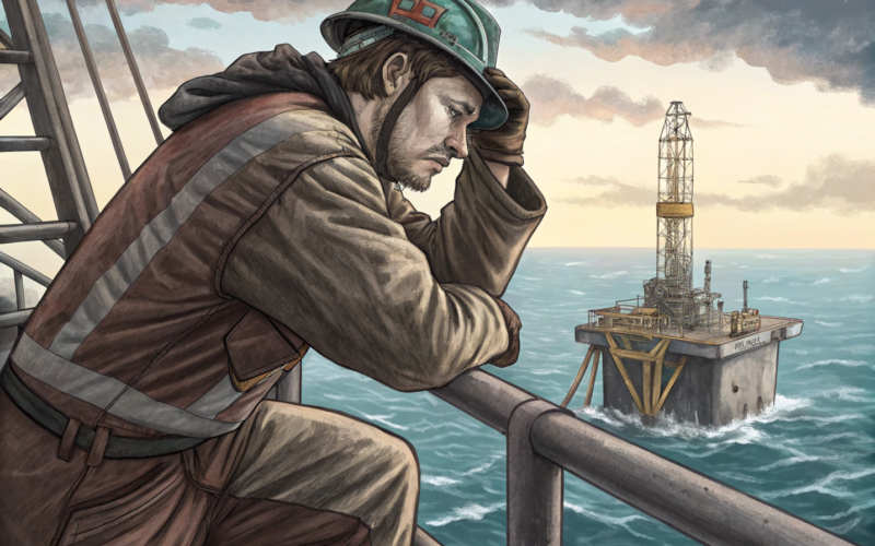 Рабочий вахтовик на нефтяной вышке